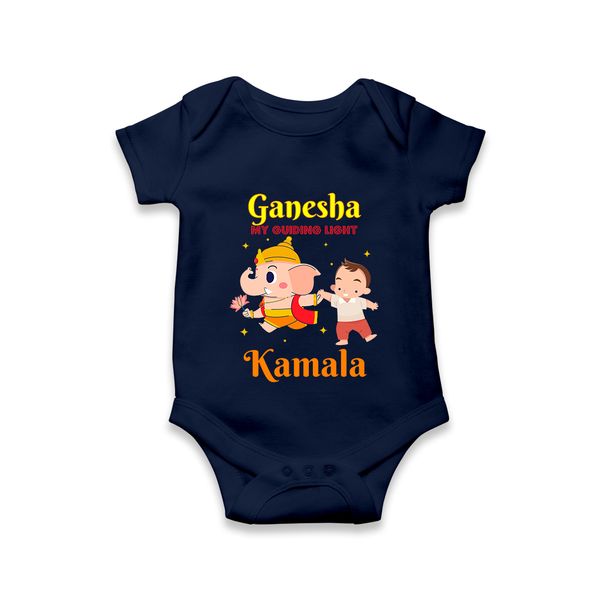 Ganesha My Guiding Light Romper | Personalized Baby Romper for Ganesha Devotees - NAVY BLUE - New Born (Chest 14")