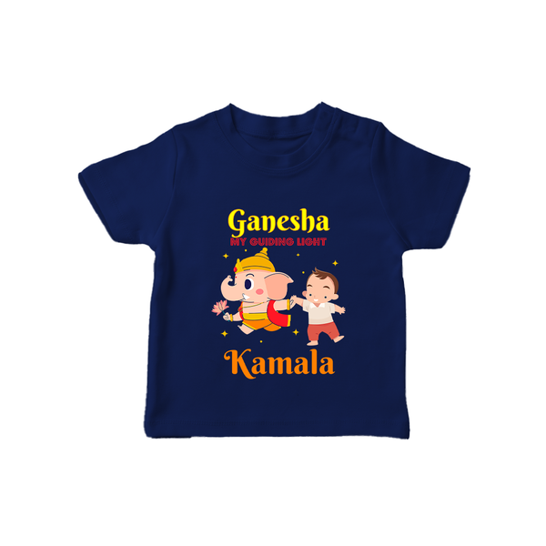 Ganesha My Guiding Light T-Shirt | Personalized Baby T-Shirt for Ganesha Devotees - NAVY BLUE - 0-5 Months Old (Chest 17")