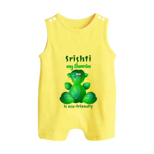 My Ganesha is Eco-Friendly Romper Suit / Sleeveless Romper | Custom Baby Romper Suit / Sleeveless Romper for Eco-Conscious Ganesha Lovers - PASTEL YELLOW - 0 - 5 Months Old (Chest 18")