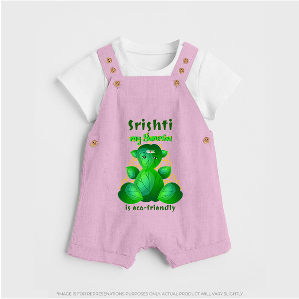 My Ganesha is Eco-Friendly Dungaree Set | Custom Baby Dungaree Set for Eco-Conscious Ganesha Lovers - BABY PINK - 0 - 5 Months Old (Chest 18")