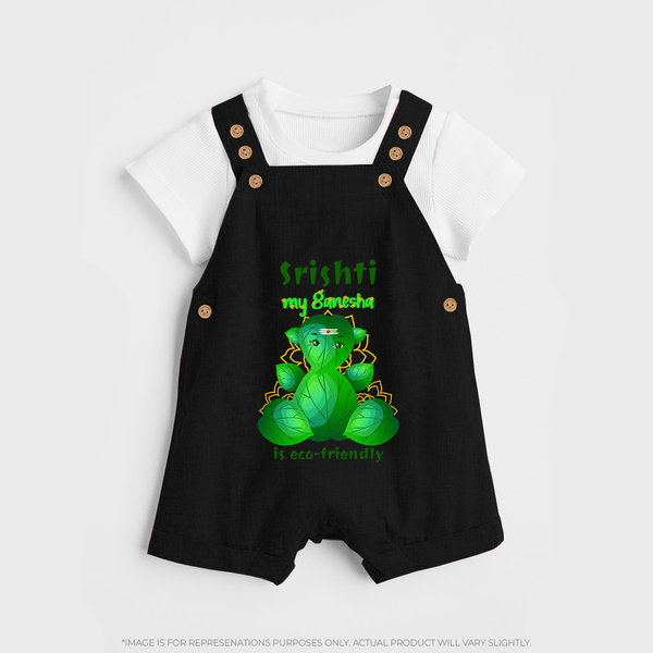 My Ganesha is Eco-Friendly Dungaree Set | Custom Baby Dungaree Set for Eco-Conscious Ganesha Lovers - BLACK - 0 - 5 Months Old (Chest 18")