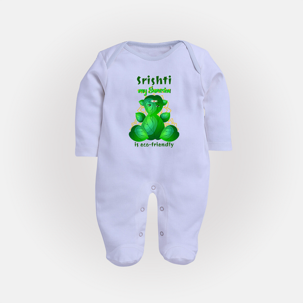 My Ganesha is Eco-Friendly Sleep Suit / Full Sleeve Body Suit | Custom Baby Sleep Suit / Full Sleeve Body Suit for Eco-Conscious Ganesha Lovers - BABY BLUE - New Born (Chest 7.5")