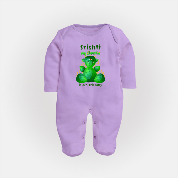 My Ganesha is Eco-Friendly Sleep Suit / Full Sleeve Body Suit | Custom Baby Sleep Suit / Full Sleeve Body Suit for Eco-Conscious Ganesha Lovers - LILAC - New Born (Chest 7.5")