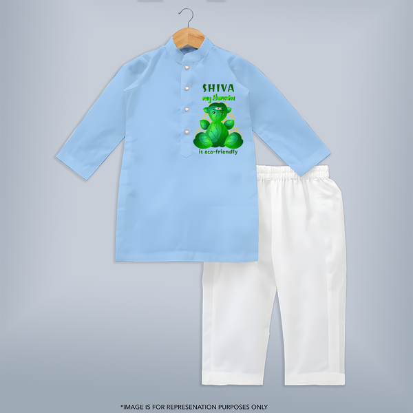 My Ganesha is Eco-Friendly Kurta Set | Custom Baby Kurta Set for Eco-Conscious Ganesha Lovers - BABY BLUE - 3 - 6 Months Old (Chest 24", Kurta Length 14'', Waist 19", Pant Length 14")