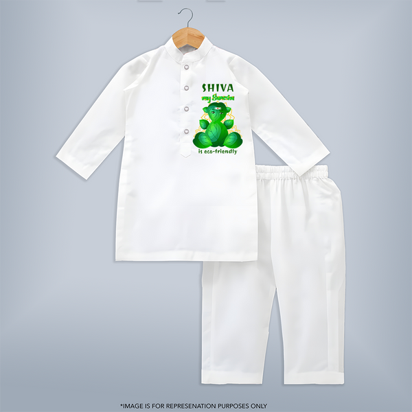 My Ganesha is Eco-Friendly Kurta Set | Custom Baby Kurta Set for Eco-Conscious Ganesha Lovers - WHITE - 3 - 6 Months Old (Chest 24", Kurta Length 14'', Waist 19", Pant Length 14")