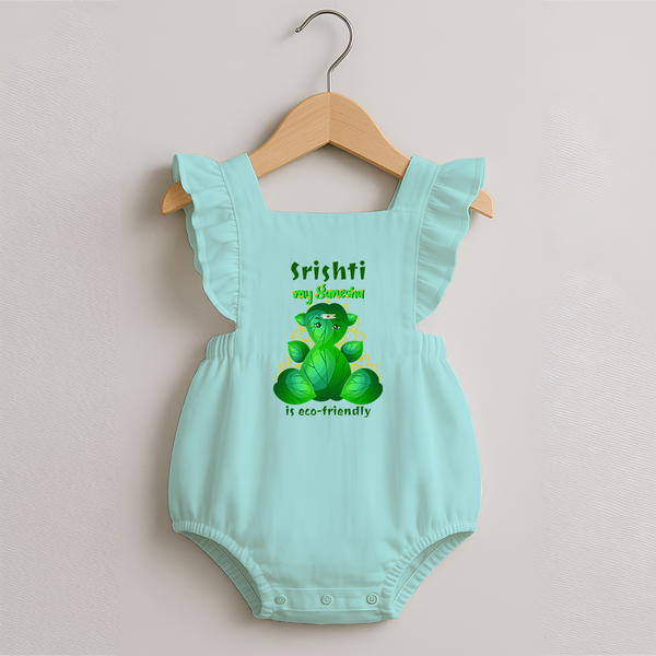 My Ganesha is Eco-Friendly Romper Frock | Custom Baby Romper Frock for Eco-Conscious Ganesha Lovers - MINT GREEN - 0 - 3 Months Old (Chest 19")