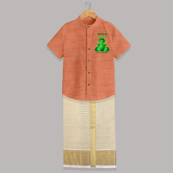 My Ganesha is Eco-Friendly Shirt and Dhoti | Custom Baby Shirt and Dhoti for Eco-Conscious Ganesha Lovers - ORANGE - 0 - 6 Months Old (Chest-23") (Dhoti length-14")