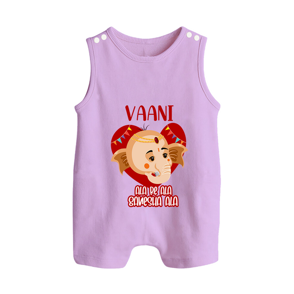 Ala Re Ala Ganesha Ala Romper Suit / Sleeveless Romper | Personalized Baby Romper Suit / Sleeveless Romper for Ganesha Festival - LILAC - 0 - 5 Months Old (Chest 18")