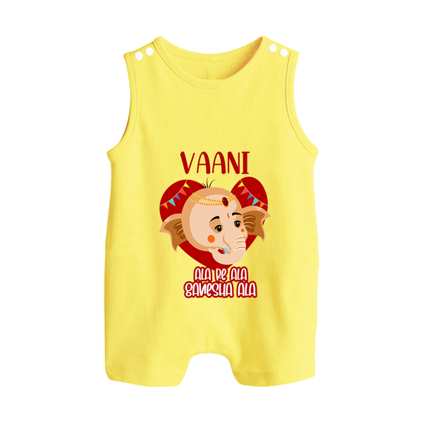 Ala Re Ala Ganesha Ala Romper Suit / Sleeveless Romper | Personalized Baby Romper Suit / Sleeveless Romper for Ganesha Festival - PASTEL YELLOW - 0 - 5 Months Old (Chest 18")