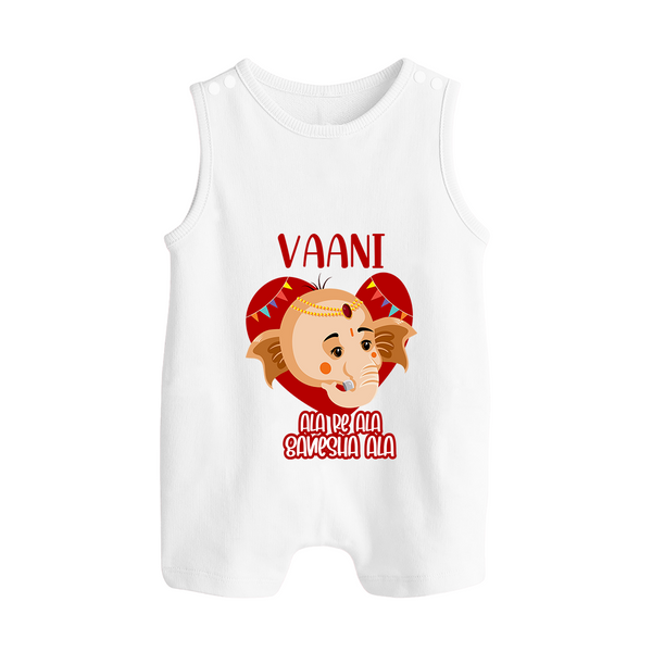 Ala Re Ala Ganesha Ala Romper Suit / Sleeveless Romper | Personalized Baby Romper Suit / Sleeveless Romper for Ganesha Festival - WHITE - 0 - 5 Months Old (Chest 18")
