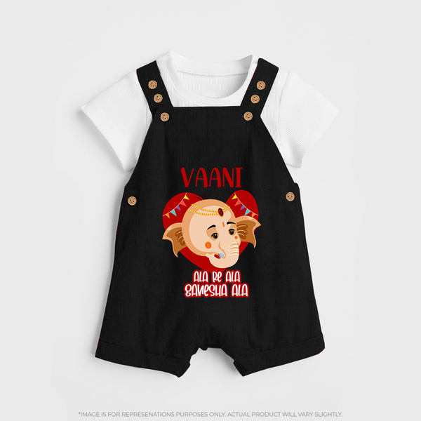 Ala Re Ala Ganesha Ala Dungaree Set | Personalized Baby Dungaree Set for Ganesha Festival - BLACK - 0 - 5 Months Old (Chest 18")