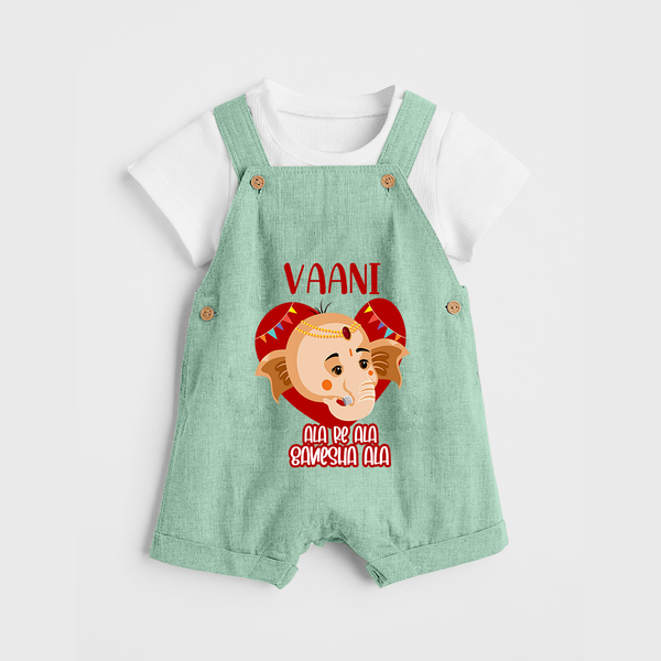 Ala Re Ala Ganesha Ala Dungaree Set | Personalized Baby Dungaree Set for Ganesha Festival - MINT GREEN - 0 - 5 Months Old (Chest 18")