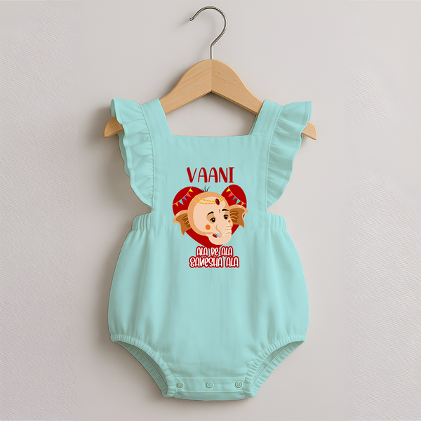 Ala Re Ala Ganesha Ala Romper Frock | Personalized Baby Romper Frock for Ganesha Festival - MINT GREEN - 0 - 3 Months Old (Chest 19")