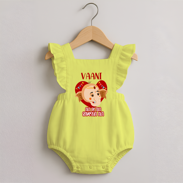Ala Re Ala Ganesha Ala Romper Frock | Personalized Baby Romper Frock for Ganesha Festival - PASTEL YELLOW - 0 - 3 Months Old (Chest 19")
