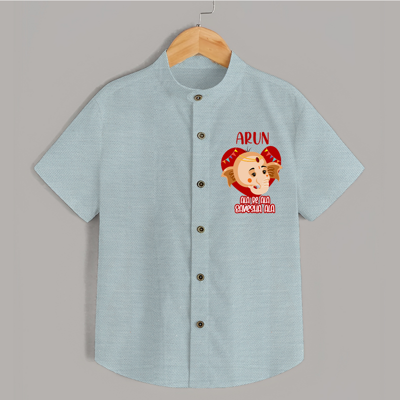 Ala Re Ala Ganesha Ala Shirt | Personalized Baby Shirt for Ganesha Festival - ARCTIC BLUE - 0 - 6 Months Old (Chest 23")