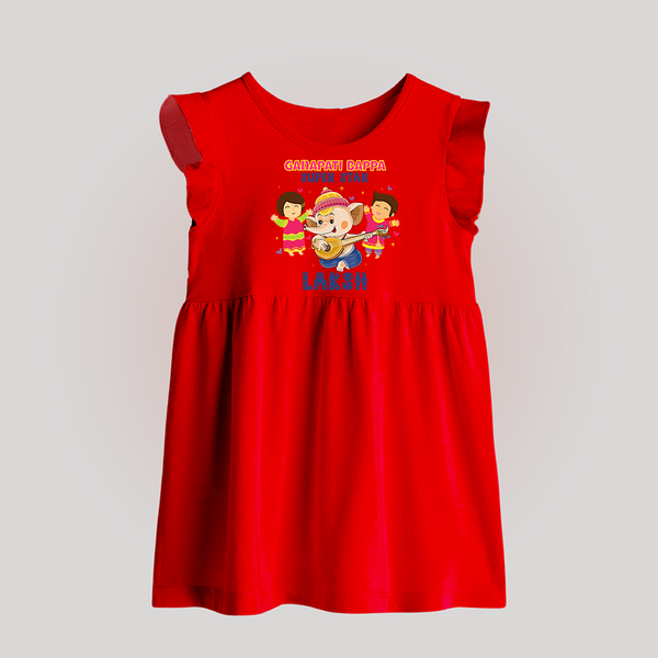 Ganapati Bappa Superstar Baby Frock | Custom Baby Frock for Ganesha Celebration - RED - 0 - 3 Months Old (Chest 17")