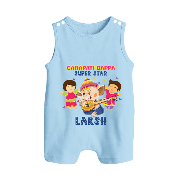 Ganapati Bappa Superstar Romper Suit / Sleeveless Romper | Custom Baby Romper Suit / Sleeveless Romper for Ganesha Celebration - BABY BLUE - 0 - 5 Months Old (Chest 18")