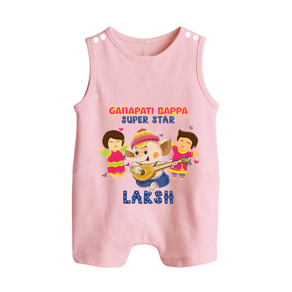 Ganapati Bappa Superstar Romper Suit / Sleeveless Romper | Custom Baby Romper Suit / Sleeveless Romper for Ganesha Celebration - BABY PINK - 0 - 5 Months Old (Chest 18")