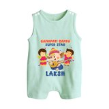 Ganapati Bappa Superstar Romper Suit / Sleeveless Romper | Custom Baby Romper Suit / Sleeveless Romper for Ganesha Celebration - MINT GREEN - 0 - 5 Months Old (Chest 18")