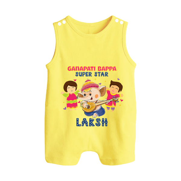 Ganapati Bappa Superstar Romper Suit / Sleeveless Romper | Custom Baby Romper Suit / Sleeveless Romper for Ganesha Celebration - PASTEL YELLOW - 0 - 5 Months Old (Chest 18")