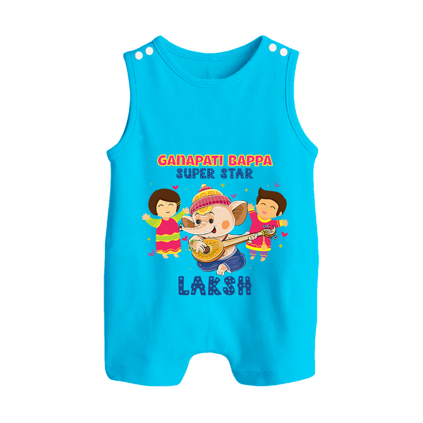 Ganapati Bappa Superstar Romper Suit / Sleeveless Romper | Custom Baby Romper Suit / Sleeveless Romper for Ganesha Celebration - SKY BLUE - 0 - 5 Months Old (Chest 18")