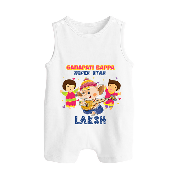 Ganapati Bappa Superstar Romper Suit / Sleeveless Romper | Custom Baby Romper Suit / Sleeveless Romper for Ganesha Celebration - WHITE - 0 - 5 Months Old (Chest 18")
