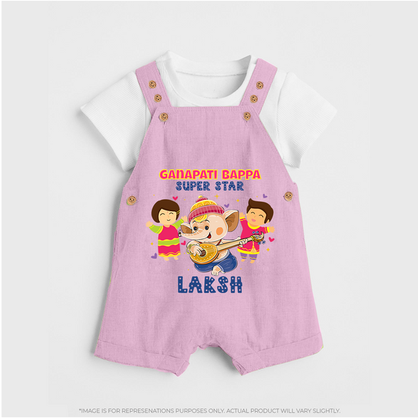 Ganapati Bappa Superstar Dungaree Set | Custom Baby Dungaree Set for Ganesha Celebration - BABY PINK - 0 - 5 Months Old (Chest 18")