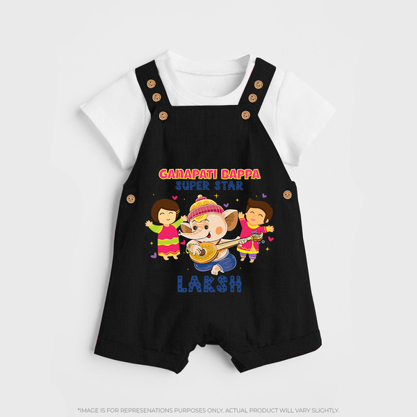 Ganapati Bappa Superstar Dungaree Set | Custom Baby Dungaree Set for Ganesha Celebration - BLACK - 0 - 5 Months Old (Chest 18")