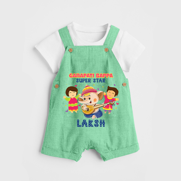 Ganapati Bappa Superstar Dungaree Set | Custom Baby Dungaree Set for Ganesha Celebration - GREEN - 0 - 5 Months Old (Chest 18")
