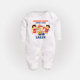Ganapati Bappa Superstar Sleep Suit / Full Sleeve Body Suit | Custom Baby Sleep Suit / Full Sleeve Body Suit for Ganesha Celebration - WHITE - New Born (Chest 7.5")