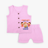 Ganapati Bappa Superstar Jabla Set | Custom Baby Jabla Set for Ganesha Celebration - BABY PINK - 0 - 3 Months Old (Chest 9.8")
