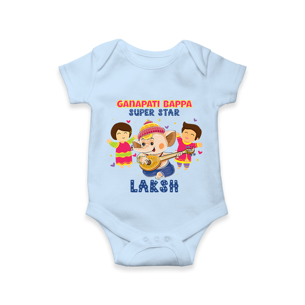 Ganapati Bappa Superstar Romper | Custom Baby Romper for Ganesha Celebration - BABY BLUE - New Born (Chest 14")