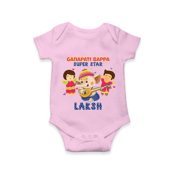 Ganapati Bappa Superstar Romper | Custom Baby Romper for Ganesha Celebration - BABY PINK - New Born (Chest 14")