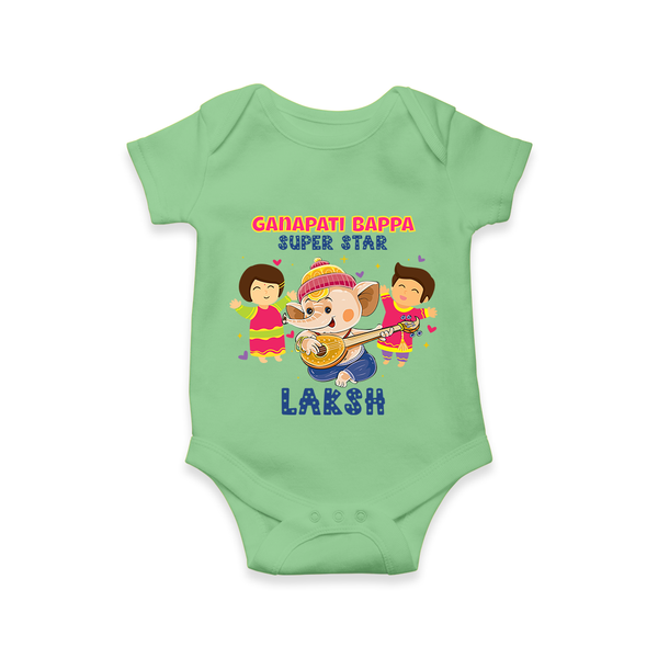 Ganapati Bappa Superstar Romper | Custom Baby Romper for Ganesha Celebration - GREEN - New Born (Chest 14")