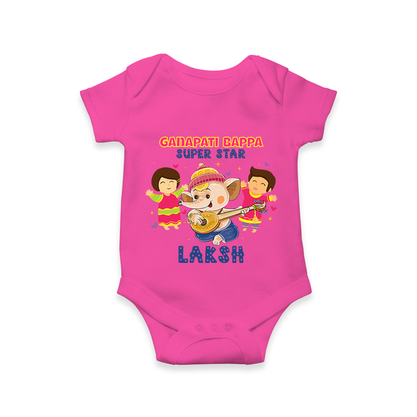 Ganapati Bappa Superstar Romper | Custom Baby Romper for Ganesha Celebration - HOT PINK - New Born (Chest 14")