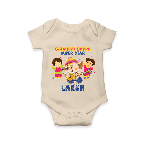 Ganapati Bappa Superstar Romper | Custom Baby Romper for Ganesha Celebration - IVORY - New Born (Chest 14")