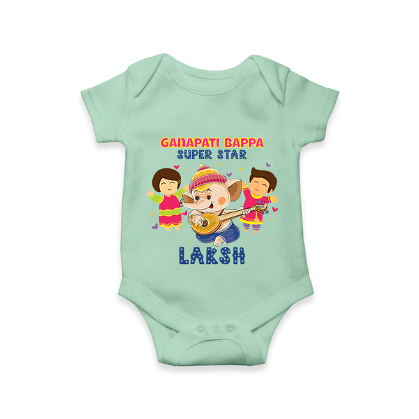 Ganapati Bappa Superstar Romper | Custom Baby Romper for Ganesha Celebration - MINT GREEN - New Born (Chest 14")