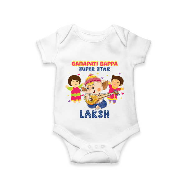 Ganapati Bappa Superstar Romper | Custom Baby Romper for Ganesha Celebration - WHITE - New Born (Chest 14")