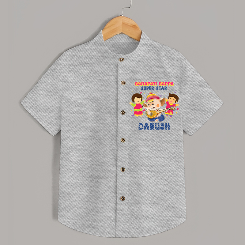 Ganapati Bappa Superstar Shirt | Custom Baby Shirt for Ganesha Celebration - GREY - 0 - 6 Months Old (Chest 23")