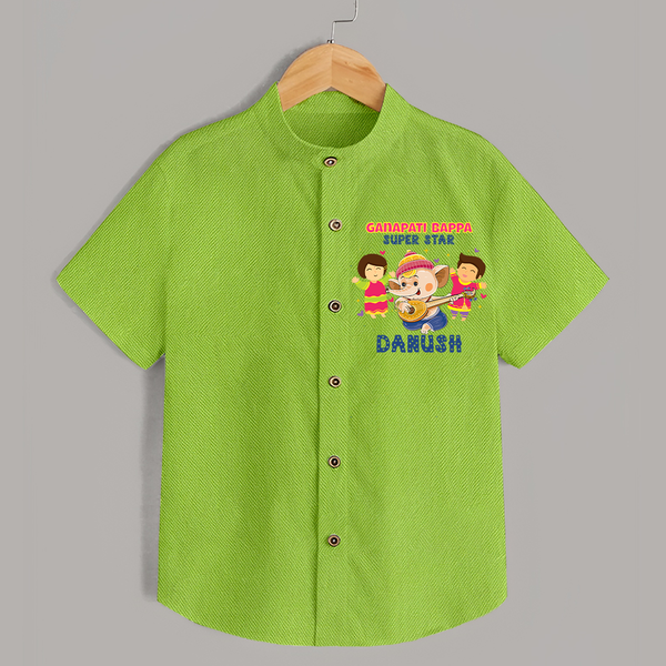Ganapati Bappa Superstar Shirt | Custom Baby Shirt for Ganesha Celebration - LIME GREEN - 0 - 6 Months Old (Chest 23")