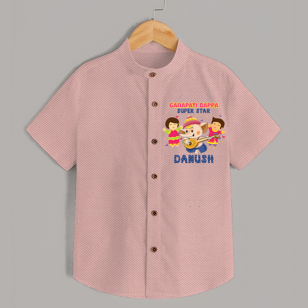 Ganapati Bappa Superstar Shirt | Custom Baby Shirt for Ganesha Celebration - PEACH - 0 - 6 Months Old (Chest 23")
