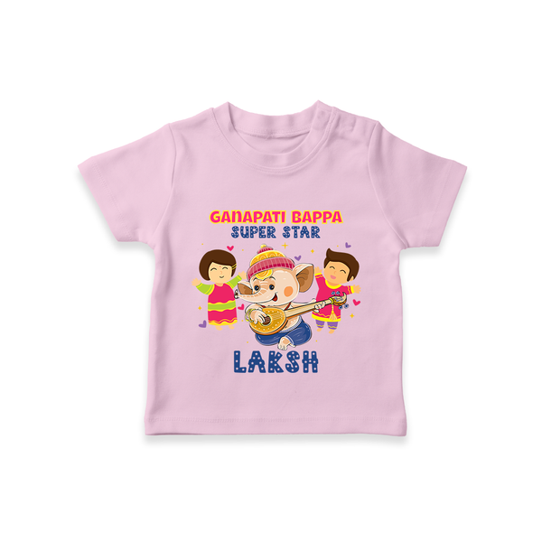 Ganapati Bappa Superstar T-Shirt | Custom Baby T-Shirt for Ganesha Celebration - BABY PINK - 0-5 Months Old (Chest 17")