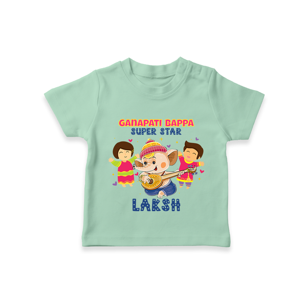 Ganapati Bappa Superstar T-Shirt | Custom Baby T-Shirt for Ganesha Celebration - MINT GREEN - 0-5 Months Old (Chest 17")