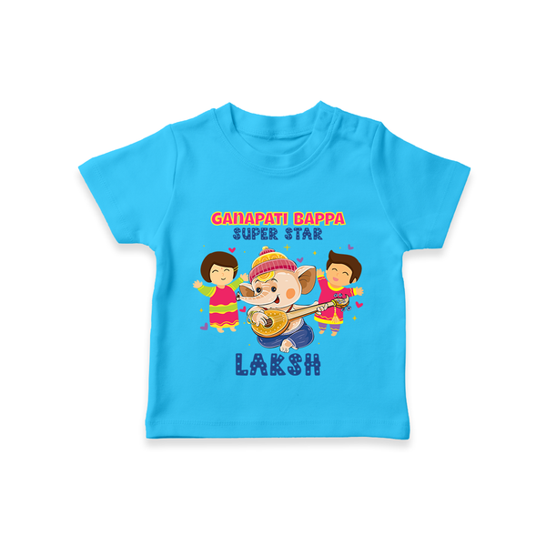 Ganapati Bappa Superstar T-Shirt | Custom Baby T-Shirt for Ganesha Celebration - SKY BLUE - 0-5 Months Old (Chest 17")