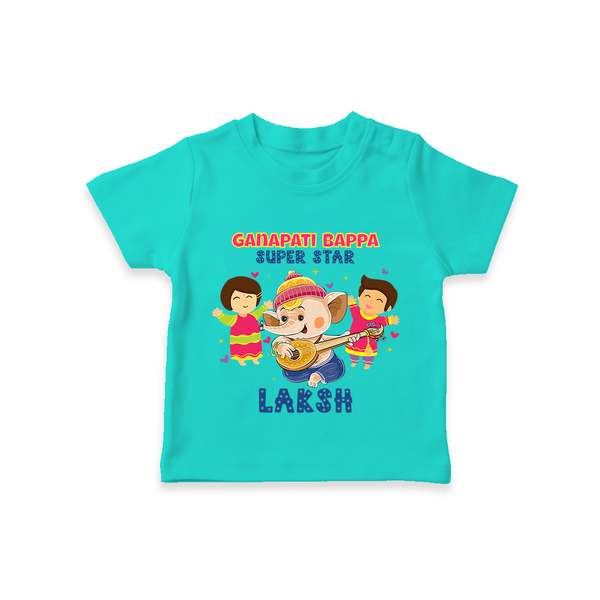 Ganapati Bappa Superstar T-Shirt | Custom Baby T-Shirt for Ganesha Celebration - TEAL - 0-5 Months Old (Chest 17")