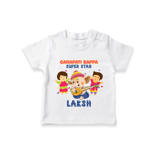 Ganapati Bappa Superstar T-Shirt | Custom Baby T-Shirt for Ganesha Celebration - WHITE - 0-5 Months Old (Chest 17")