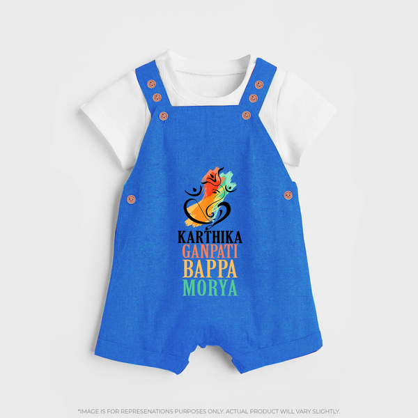 Ganapati Bappa Morya Dungaree Set | Personalized Baby Dungaree Set for Ganesha Devotees - COBALT BLUE - 0 - 5 Months Old (Chest 18")
