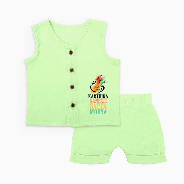 Ganapati Bappa Morya Jabla Set | Personalized Baby Jabla Set for Ganesha Devotees - PASTEL GREEN - 0 - 3 Months Old (Chest 9.8")