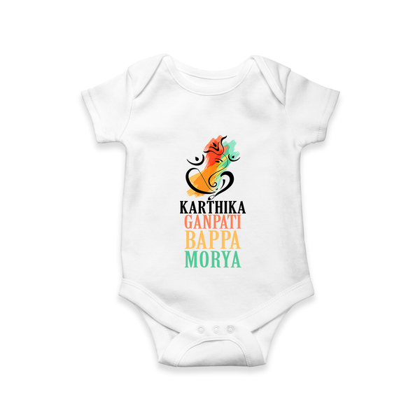 Ganapati Bappa Morya Romper | Personalized Baby Romper for Ganesha Devotees - WHITE - New Born (Chest 14")