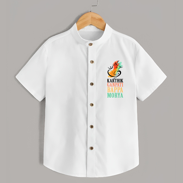 Ganapati Bappa Morya Shirt | Personalized Baby Shirt for Ganesha Devotees - WHITE - 0 - 6 Months Old (Chest 23")